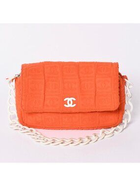 Chanel CC Logo Quilted Handbag Plastic Chain Pile Orange White